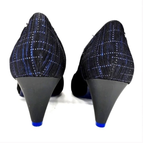 Betabrand On Your Mark Onyx Blue Black Boucle Plaid Textured Heels Womens Size 9 - Picture 3 of 8